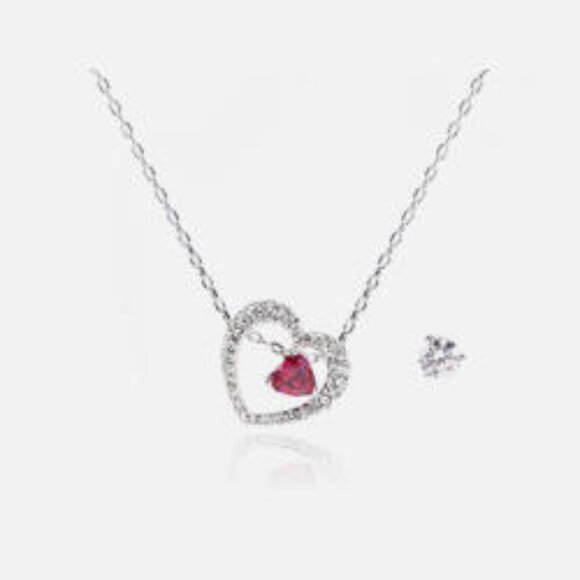 Swarovski Crystal Love Heart Pendant & Earrings Set (White Rhodium Plating) - Picture 11 of 11